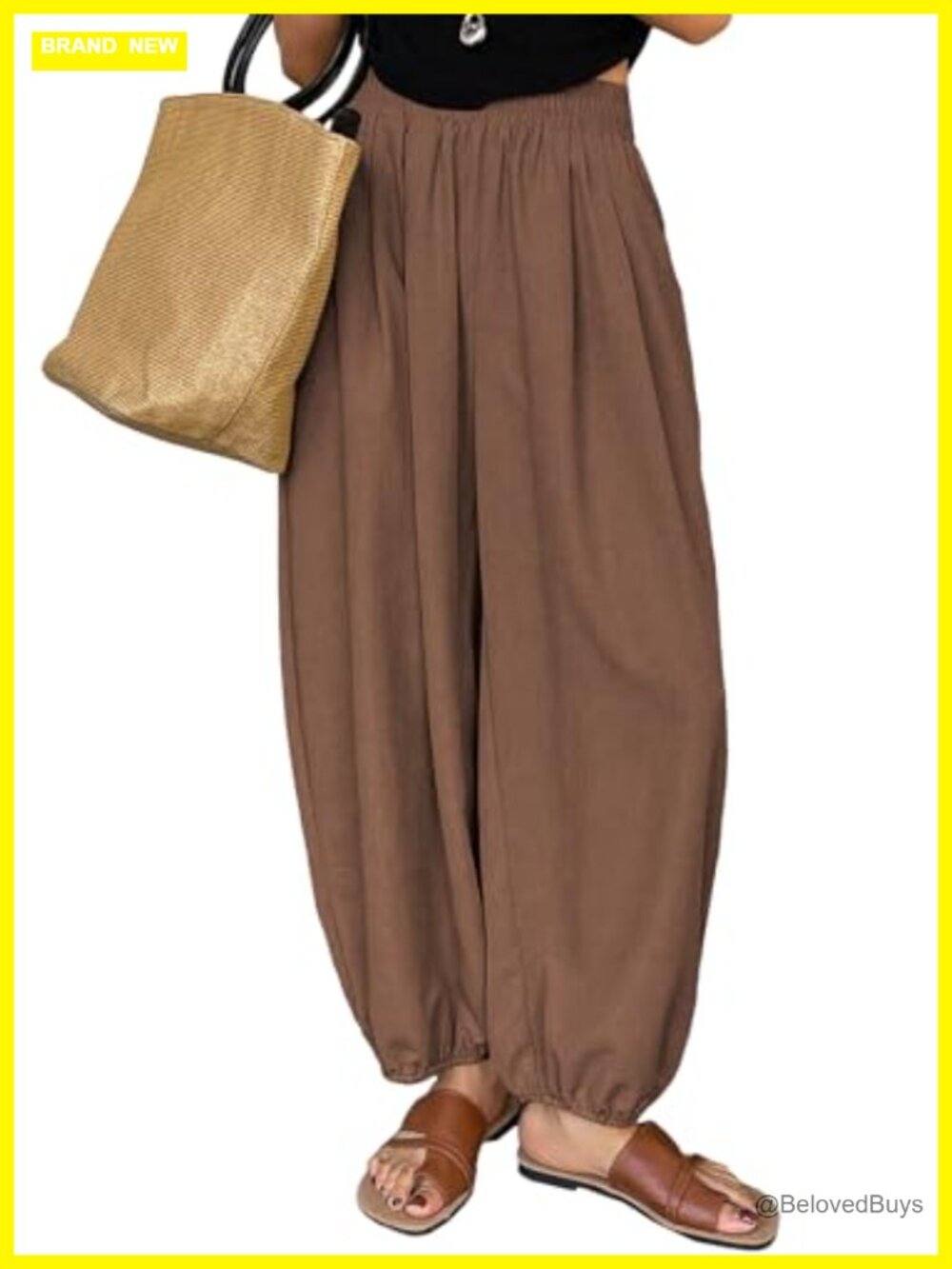 Women's High Waisted Boho Harem Pants Tapered Leg Elastic Waist Pockets